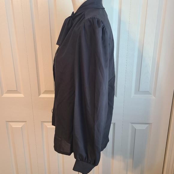 VTG NWT JCP Alicia Black Polyester Faux Bow Semi Sheer Hidden Button Blouse - Picture 6 of 13